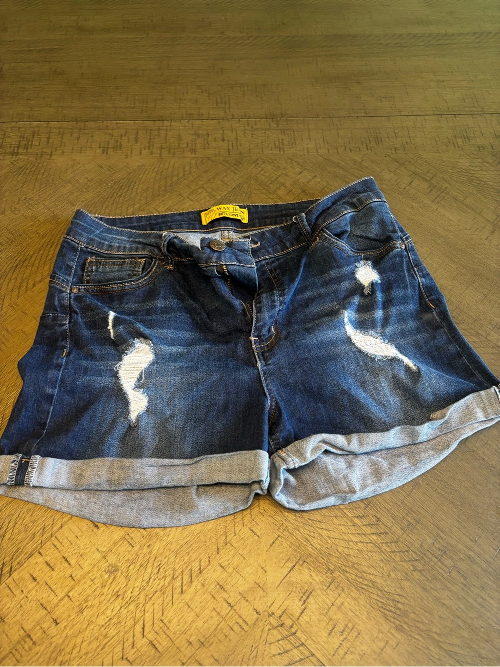 Wax Jean Dark Blue Distressed Roll-Cuff Women's Shorts